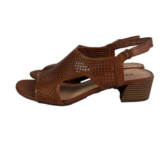 Clarks Sandals Womens 10 Tan Caroleigh Star Heeled Leather Open Toe - Picture 2 of 11